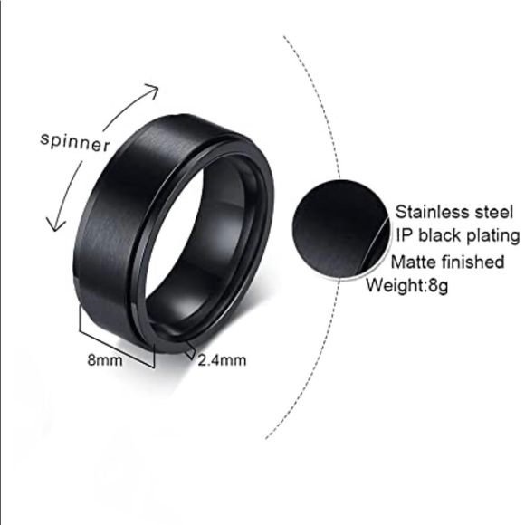 Stainless Steel Baseball Unisex Black & Red Fidget Spinner Ring Size 10 - Picture 7 of 13